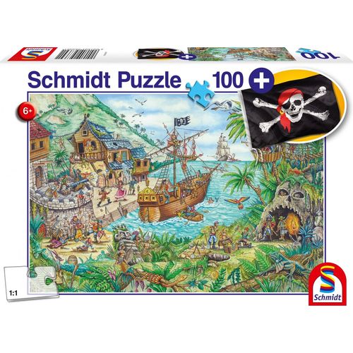 Puzzles Dans La Baie Aux Pirates, Avec Add On (Drapeau Pirate), 100 Pcs