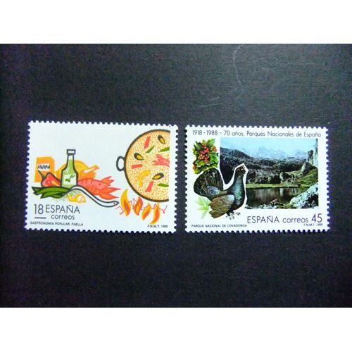 35 Espagne 1988 / Paella Valenciana Parque Covadonga / Edifil 2935 + 2937 ** Yvert 2551 / 2552 Mnh