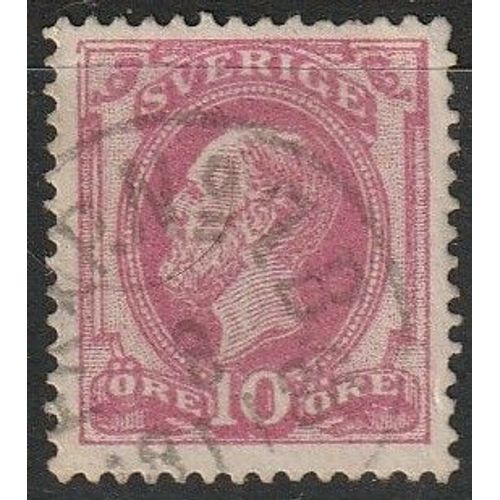Timbre Suède Oblitéré, Le Roi Oscar 2, Cor De Poste Au Verso 1886 N° 34