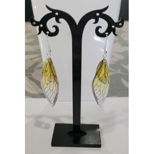 Boucles D'oreilles Ailes Fee Papillon Libellule Degrade Jaune Dore