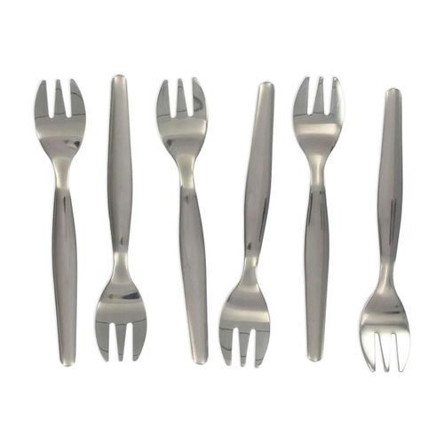 Fackelmann 32133 Lot De 6 Fourchettes À Huîtres, Fourchette Dessert, Fourchettes Pour Huîtres, Acier Inoxydable, Argenté, 12,5 Cm