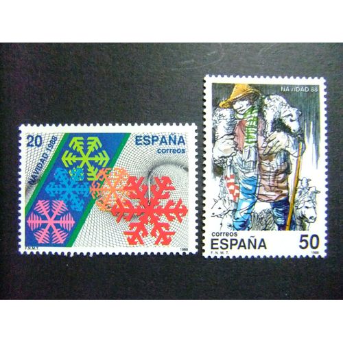 35 Espagne 1988 / Noël - Cristaux De Neige Et Berger / Edifil 2976 / 2977 Mnh Yvert 2597 / 2598 Mnh