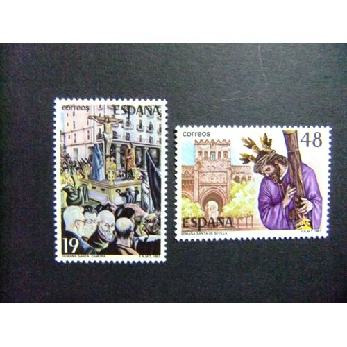 35 Espagne 1987 / Semaine Sainte Séville - Procession / Edifil 2897 +2899 ** Yvert 2512 / 2513 Mnh