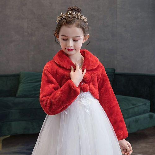 Cape en fausse fourrure pour enfants,blanc,rouge,fille,vêtements chauds d'hiver,robe de soirée de mariage,châle,veste de mariage,haussement d'épaules ronds,manteau BEmbed O