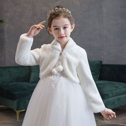 Cape en fausse fourrure pour enfants,blanc,rouge,fille,vêtements chauds d'hiver,robe de soirée de mariage,châle,veste de mariage,haussement d'épaules ronds,manteau BEmbed O