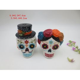 Ensemble De Salières Et Poivrières En Céramique (Épouvantail,Bonhomme En Pain D'épice,Crâne,Chapeau De Sorcière,Hibou,Chat Noir,Coq,Cuisinier,Champignon)