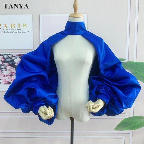 Veste En Satin À Manches Bouffantes Et Col Haut,Châle Court Everak,À La Mode,Vert,Avec Lèvent S