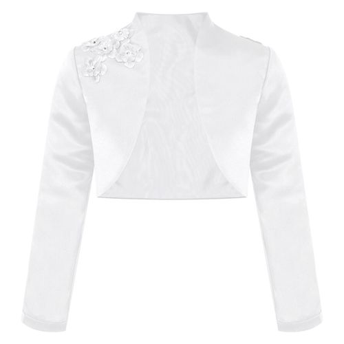 Cardigan ouvert sur le devant en satin pour filles de fleurs,haussement d'épaules à manches longues,châles ronds pour enfants,accessoire de robe,veste de mariage de communion