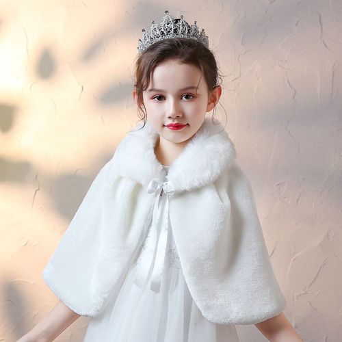 Manteau D'hiver En Fausse Fourrure Avec Strass Pour Fille,Chaud Et Rond,Capes De Ixde Mariage