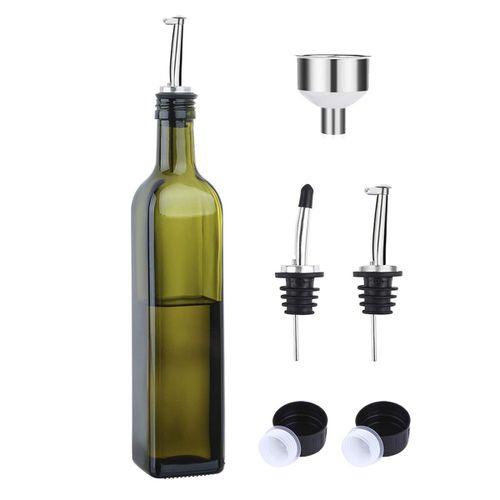 Bouteille D'huile D'olive Verte Et De Vinaigre Avec Verseur Et Entonnoir,Carafe En Verre,500 Ml