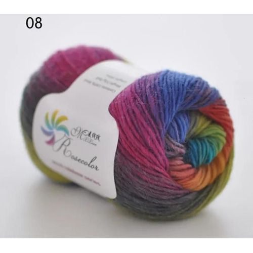 Fil de laine arc-en-ciel long Tissé à la main,Togo Chunky,Scores colorés,Lady Châles,Fil de crochet,pure laine,5 pièces - Type N08