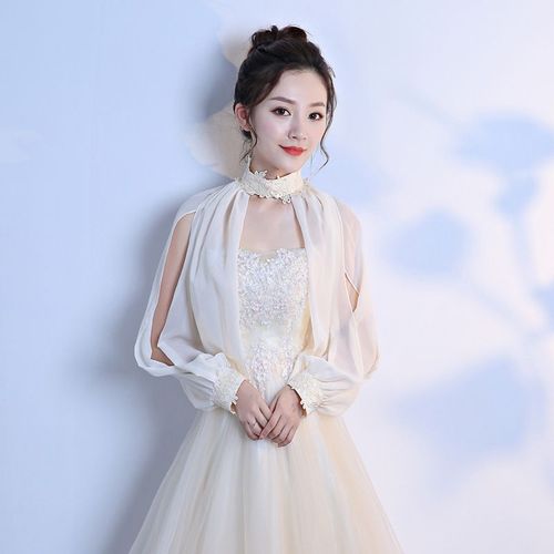 Cardigan De Mariage Élégant Pour Femme,Manches Lanternes,Dentelle Creuse,Mousseline De Soie,Col Montant,Lèvent,Épaules,Châles Pour Accessoire De Robe