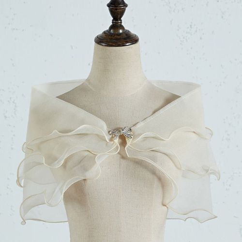 Robe De Mariée Vintage En Gaze Superposée Pour Femme,Châle À Épaules Rondes,Structure En Strass Sur Le Devant,Cover Up,Sexy Off Initiated,Volants,Bembed O