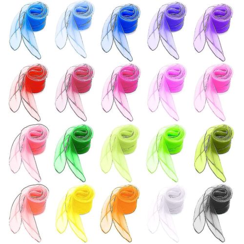20 Pcs Écharpes De Danse Multicolores, Organza Doux Silk Square Magic Tricks Mouvement Performance Accessoires Écharpes Pour Enfants Enfants Filles Fête Ac