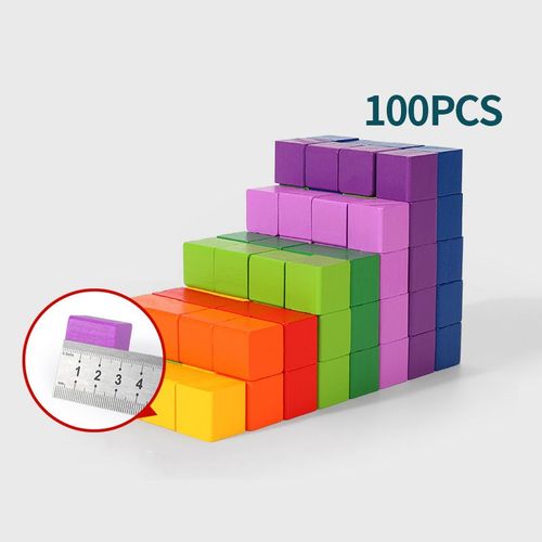 Décennie S De Construction Empilables En Bois Montessori Pour Bébé,Jouets De Nuit,Cubes Colorés,Jeu D'entraînement De Logique Spatiale,30 Pièces,60 Pièces,100 Pièces - Type 2.5cm 100pcs