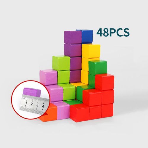 Décennie S De Construction Empilables En Bois Montessori Pour Bébé,Jouets De Nuit,Cubes Colorés,Jeu D'entraînement De Logique Spatiale,30 Pièces,60 Pièces,100 Pièces - Type 2.5cm 48pcs
