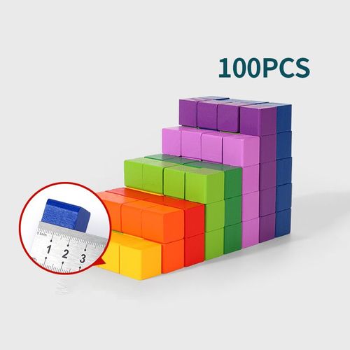 Décennie S De Construction Empilables En Bois Montessori Pour Bébé,Jouets De Nuit,Cubes Colorés,Jeu D'entraînement De Logique Spatiale,30 Pièces,60 Pièces,100 Pièces - Type 2cm 100pcs