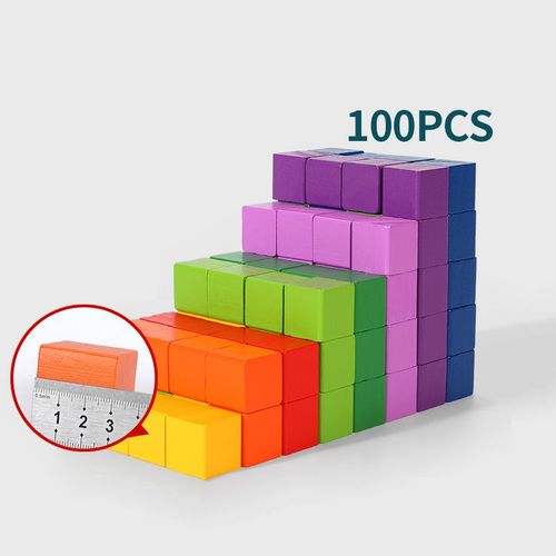 Décennie S De Construction Empilables En Bois Montessori Pour Bébé,Jouets De Nuit,Cubes Colorés,Jeu D'entraînement De Logique Spatiale,30 Pièces,60 Pièces,100 Pièces - Type 3cm 100pcs