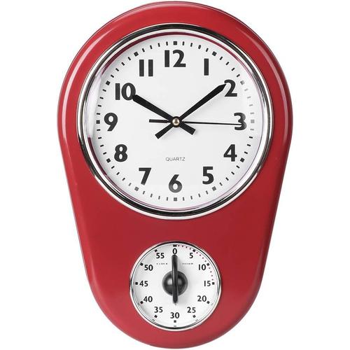 Horloge Murale Rouge silencieuse à Piles, Horloge Suspendue, Chambre à Coucher pour Bureau de Salon pour Cuisine