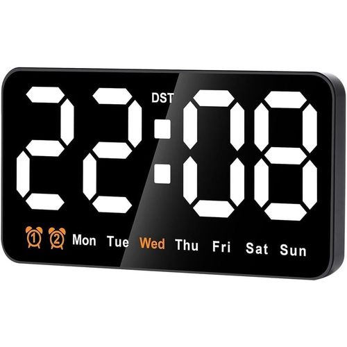 Horloge Murale Numérique, Horloge Numérique LED de 9 Pouces, Grand Écran avec 12/24 Heures, Gros Chiffres, Petite Horloge Murale Silencieuse 21,5 X 3 X 11 cm (Blanc)