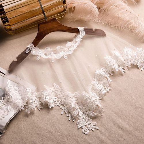 Boléro en dentelle avec des appliques de perles pour Femme,rose,blanc,rouge,Champagne,noir,robe de soirée,Cape,haut de Mariage