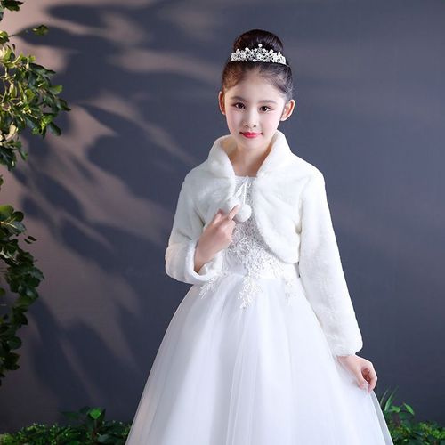 Cape en fausse fourrure à manches longues pour filles,veste châle,haussement d'épaules ronds,manteau d'hiver pour enfants,fête de mariage