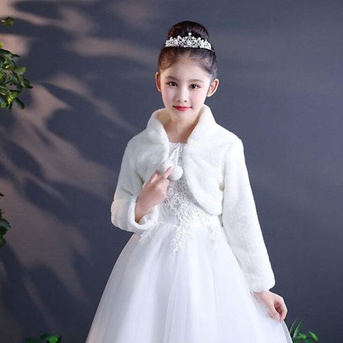 Veste châle longue en fausse fourrure pour enfants,manteau boléro enveloppant à manches longues pour petite fille,hiver blanc noir