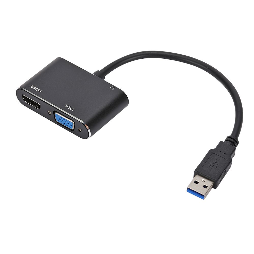 Adaptateur VGA compatible USB 3.0 vers HDMI,1080P HD pour ordinateur,budgétaire,moniteur TV,câble d'extension d'écran - Type Black