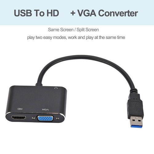 Adaptateur USB 3.0 vers HDMI VGA,convertisseur DVI 1080P HD,pour ordinateur,projecteur,moniteur de télévision,extension d'écran,câble VGA