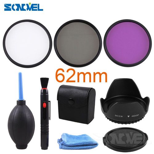 Kit de filtre polarisant circulaire UV FLD CPL,49/52/55/62/67/72/77/82/58mm,+ capot d'objectif + capuchon d'objectif + kit de nettoyage pour Canon Sony Nikon - Type 62mm
