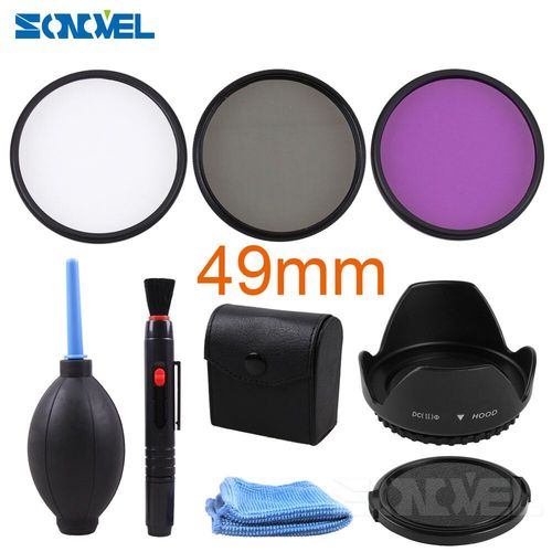 Kit de filtre polarisant circulaire UV FLD CPL,49/52/55/62/67/72/77/82/58mm,+ capot d'objectif + capuchon d'objectif + kit de nettoyage pour Canon Sony Nikon - Type 49mm