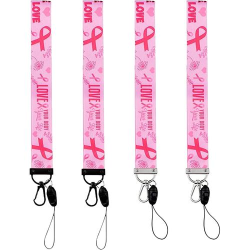 Longes Roses De Sensibilisation Au Cancer Du Sein, 4 Pièces Doux Et Soyeux Ruban Rose Dragonne Lanière Détachable Boucle Détachable Pour Porte-Clés Porte-Badge D'identification