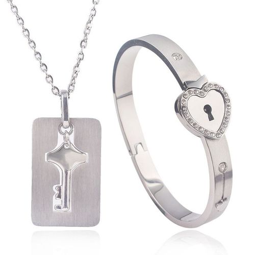 Bracelet Et Pendentif Clé Assortis Pour Couple,Cadeau De Bijoux Amoureux