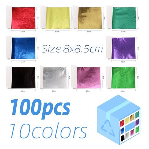 100 Pièces/10clolors,Artisanat D'art,Imitation Or Argent Cuivre Feuille De Métal,Dorure,Feuilles,Bricolage Artisanat,Papier Décoratif - Type 100pcs10colors