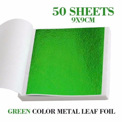 50 Feuilles De Métal Pour Bricolage,Couleur Verte,Imitation De Feuille D'or,Dorure,Artisanat D'art