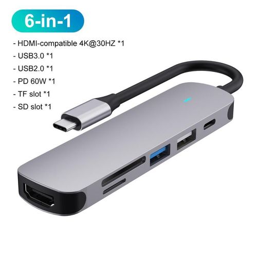 Adaptateur Multi Splitter Pd 6 en 1,Haute Vitesse,Pc airies Kang,Usb 3.0,Macbook 13/15 Air,airies Type-C,60W,5Gpbs - Type Style C