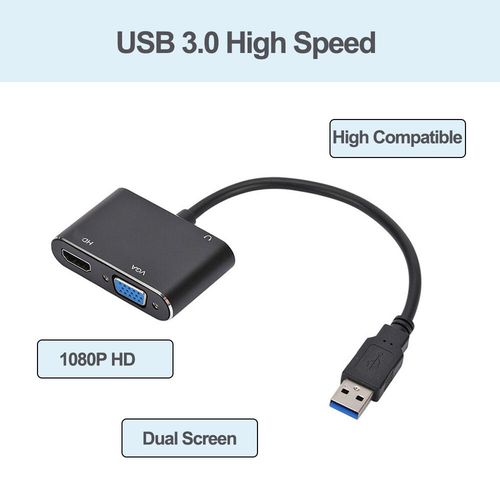 Convertisseur d'adaptateur VGA compatible USB 3.0 vers HDMI,1080P HD pour ordinateur,budgétaire,moniteur TV,écran étendu,câble VGA