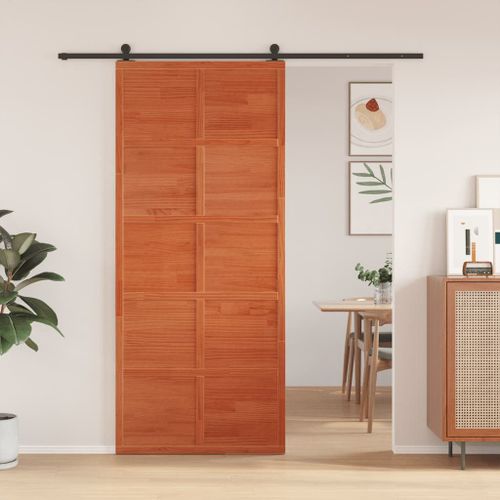 vidaXL Porte de grange marron cire 90x208 cm bois massif de pin