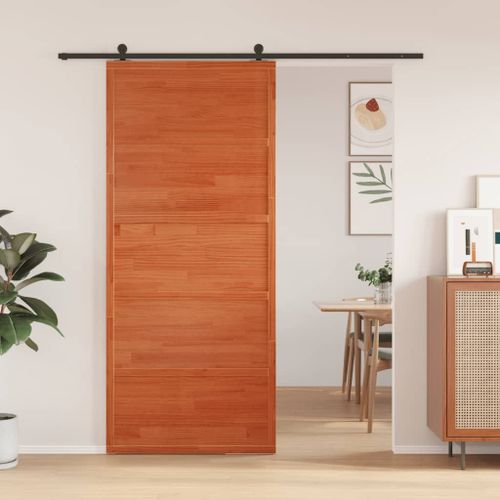 vidaXL Porte de grange marron cire 90x208 cm bois massif de pin