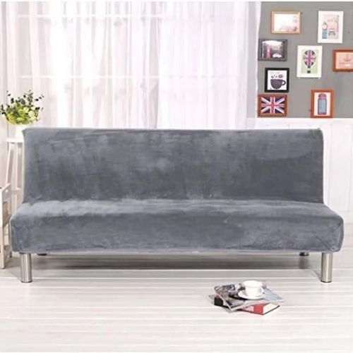 Housse De Canapé-Lit - Couleur Solide Gris - Élastique - Taille 180-210cm