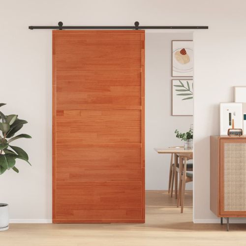 vidaXL Porte de grange marron cire 100x208 cm bois massif de pin