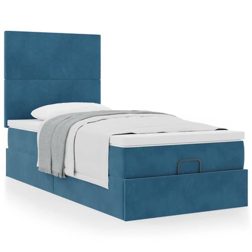 Vidaxl Cadre De Lit Ottoman Avec Matelas Bleu Foncé 100x200 Cm Velours