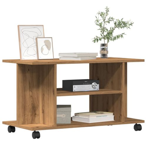 Vidaxl Meuble Tv Roulettes Chêne Artisanal 80x40x45 Cm Bois Ingénierie