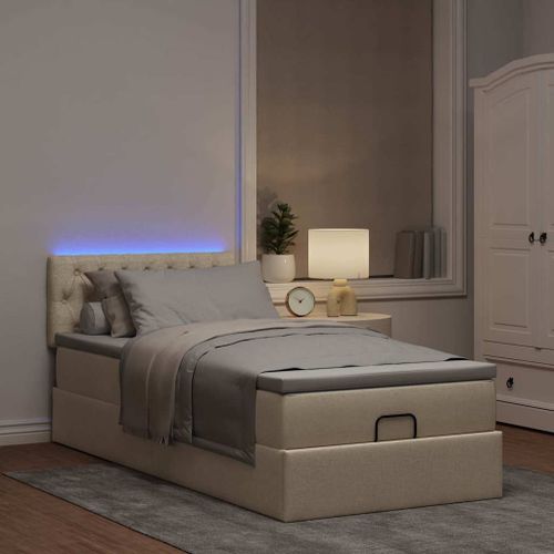 Vidaxl Lit Ottoman Avec Matelas Crème 100x200 Cm Tissu
