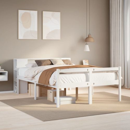 Vidaxl Lit Bibliothèque Sans Matelas Blanc 135x190 Cm Bois Pin Massif