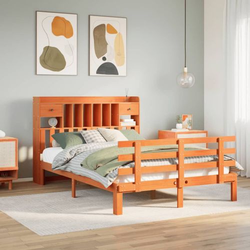 Vidaxl Lit Bibliothèque Sans Matelas Cire Marron 150x200 Cm Pin Massif