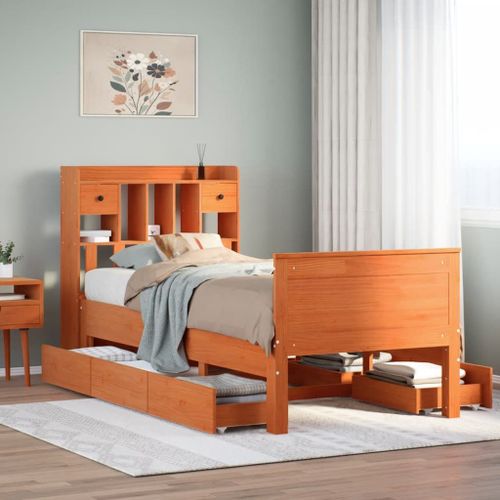 Vidaxl Lit Bibliothèque Sans Matelas Cire Marron 100x200 Cm Pin Massif