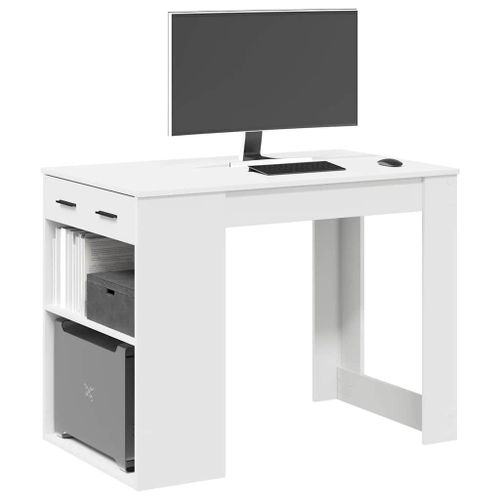 Vidaxl Bureau Avec Tiroir Et Étagère Blanc Bois D'ingénierie
