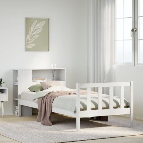 Vidaxl Lit Bibliothèque Sans Matelas Blanc 100x200 Cm Bois Pin Massif