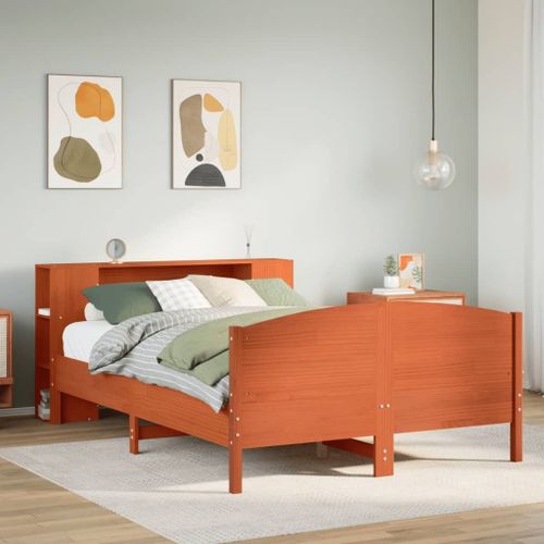 Vidaxl Lit Bibliothèque Sans Matelas Cire Marron 150x200 Cm Pin Massif